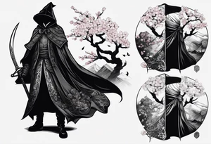 shadow mystery cloak with cherry blossom dagger tattoo idea