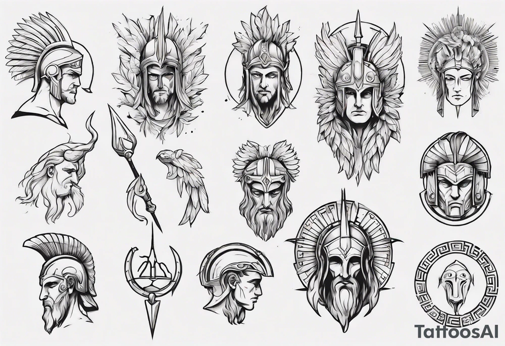 minimalist spartan/ greek/roman mythology fine-linework tattoo idea