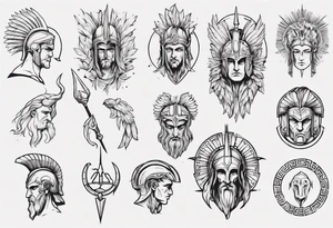 minimalist spartan/ greek/roman mythology fine-linework tattoo idea