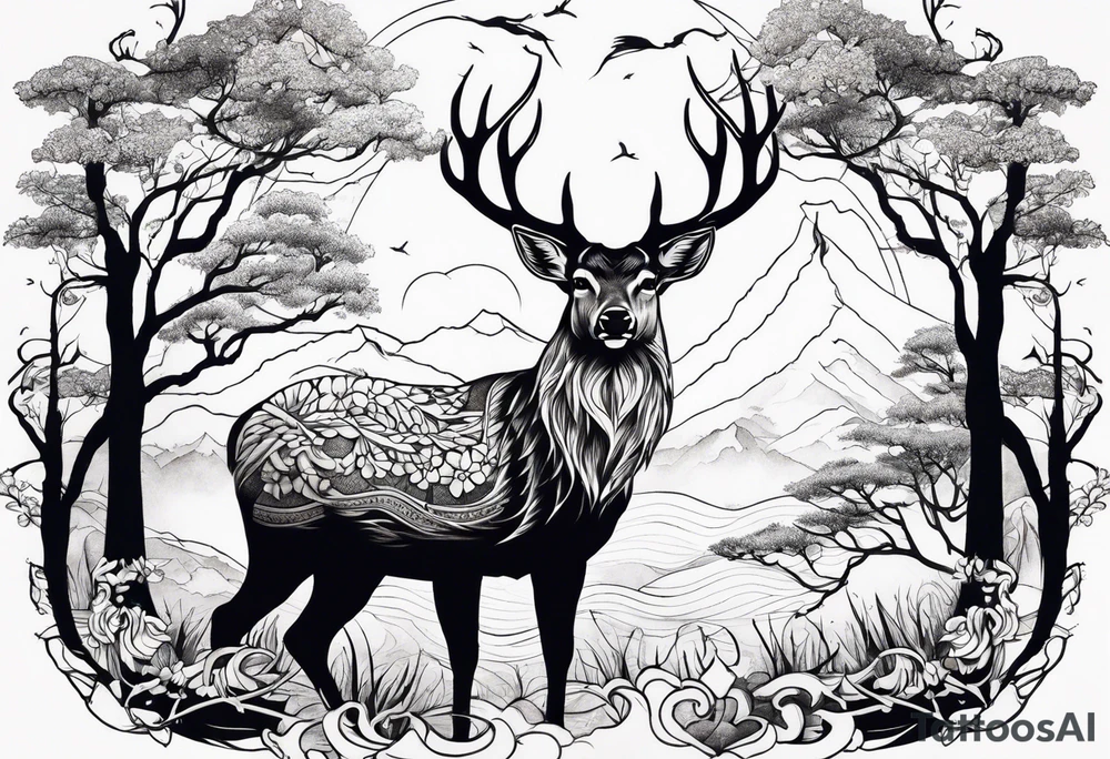 deer forest tattoo idea