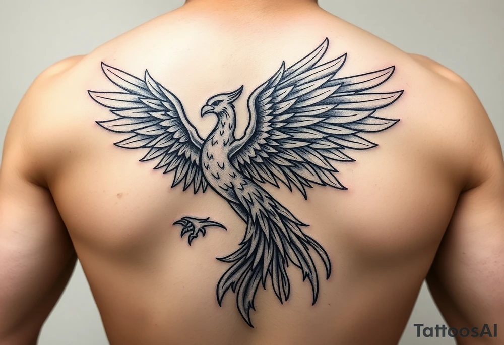 magnificent phoenix rising from golden flames with trailing embers tattoo idea