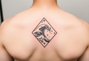 A powerful wave with stars inside of a elongated diamond tattoo idea