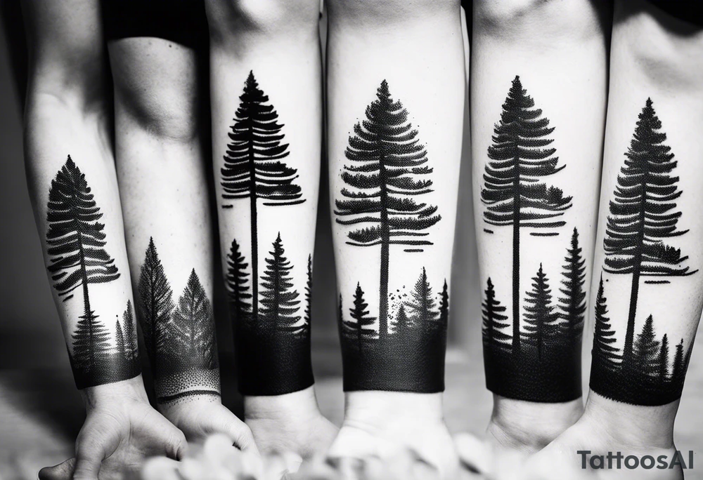 Continuous line pine trees tattoo idea