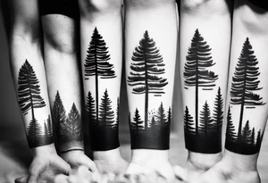 Continuous line pine trees tattoo idea