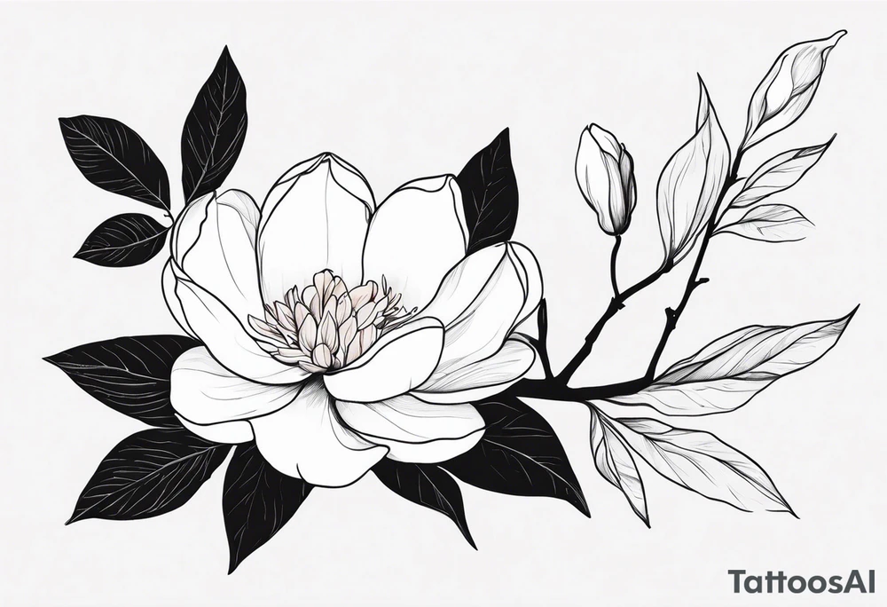 long stew, magnolia on top and leaves tattoo idea