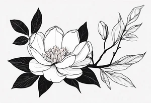 long stew, magnolia on top and leaves tattoo idea