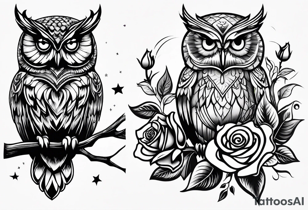 An owl, a rose, “but the greatest of these is love” tattoo idea