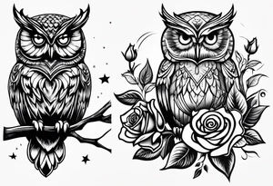 An owl, a rose, “but the greatest of these is love” tattoo idea