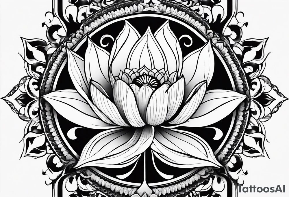 one vertical tattoo that combines lotus flower, phoenix and helix, strength and resilience symbols tattoo idea