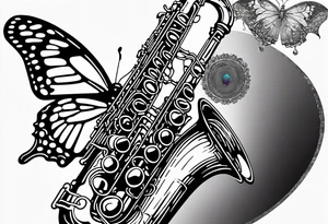 Saxophone, butterfly, rainbow, computer tattoo idea