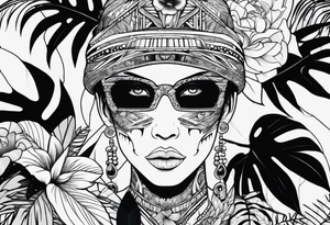 aesthetic line art design of space and jungle tattoo idea