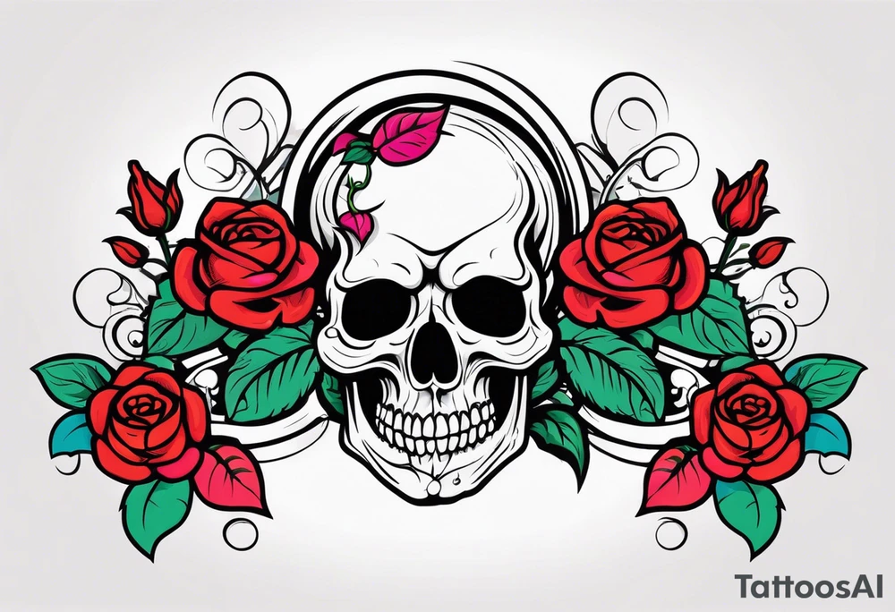 skull and roses tattoo idea