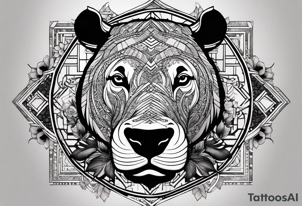 Very asymmetrical, +geometric pattern, with realistic full moon, with hippo at side look, +tribal, +geometric, +inkart , +blackwork, +grey scale, + sketch
with wintersweet flower bud, +inkart touch, +for men, detailed , combined favourite tattoo idea