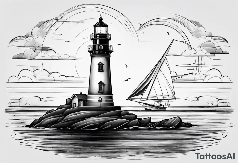 maritime lighthouse in a front view sailboat serving as a mast for a sail. tattoo idea