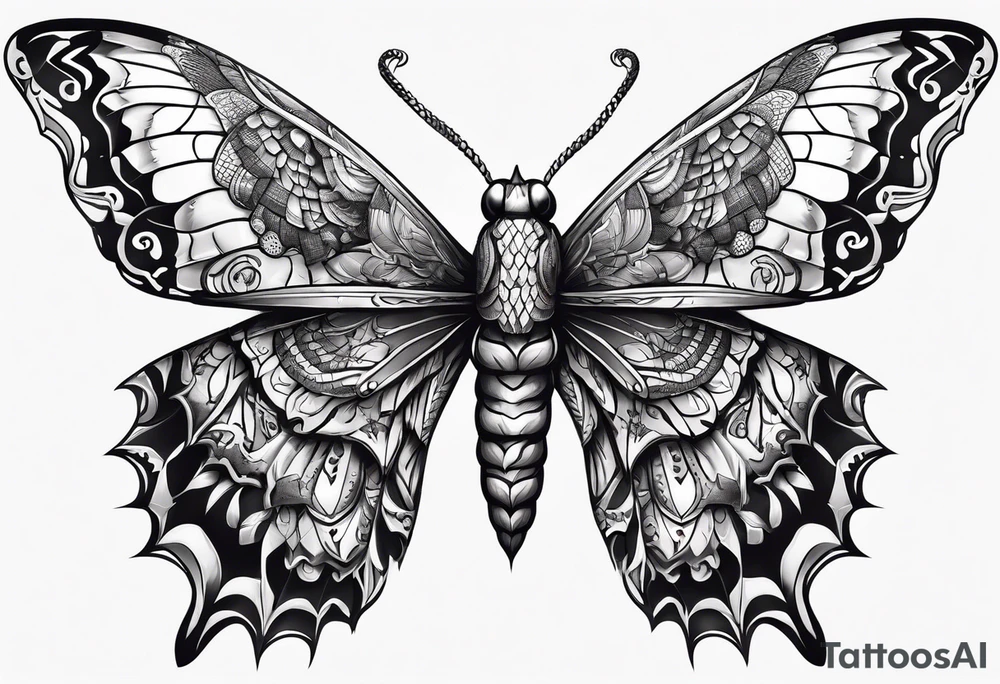 moth with snake heads as wings tattoo idea