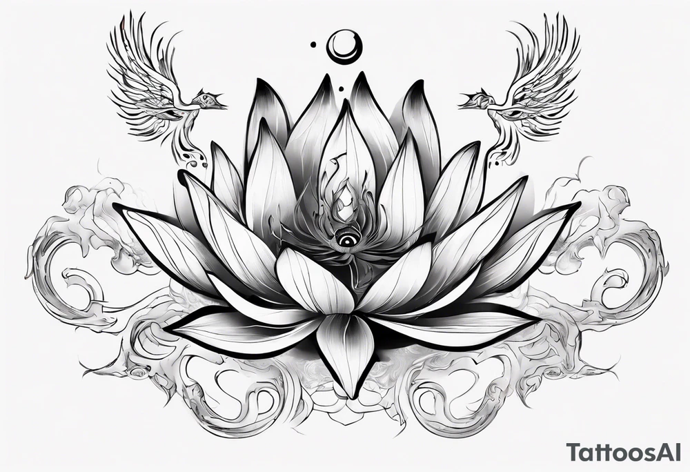 Lotus flower with phoenix placed on hip and butt tattoo idea
