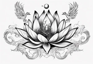 Lotus flower with phoenix placed on hip and butt tattoo idea