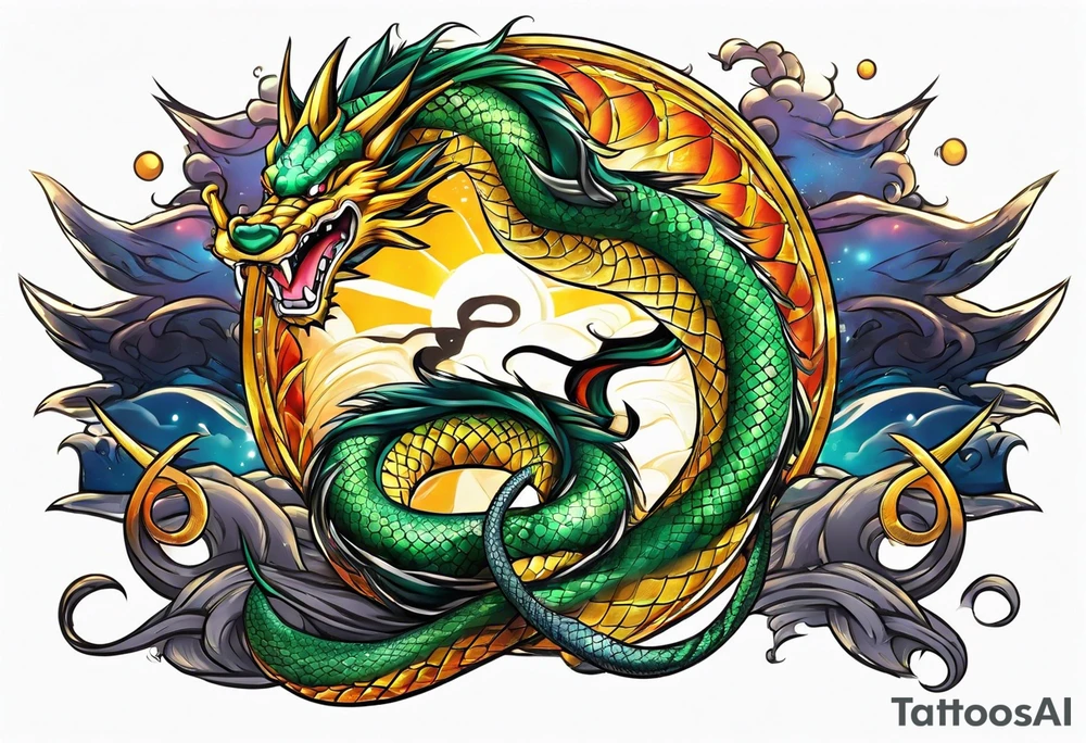 Future trunks sword with shenron spiraling around it tattoo idea