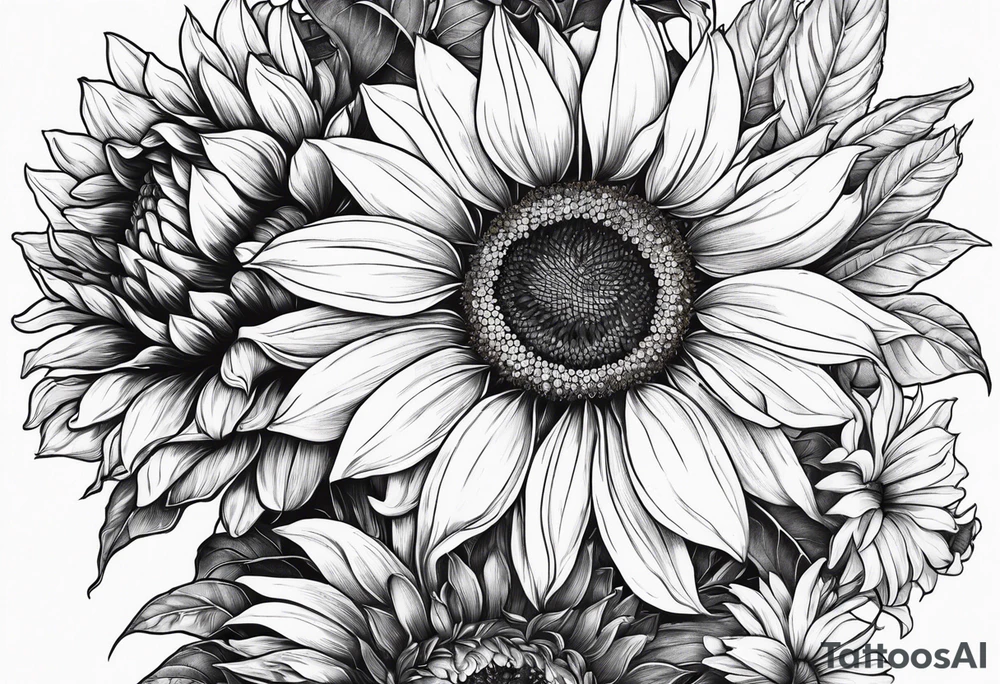 sunflowers, Daisy, wildflower, sleeve tattoo idea