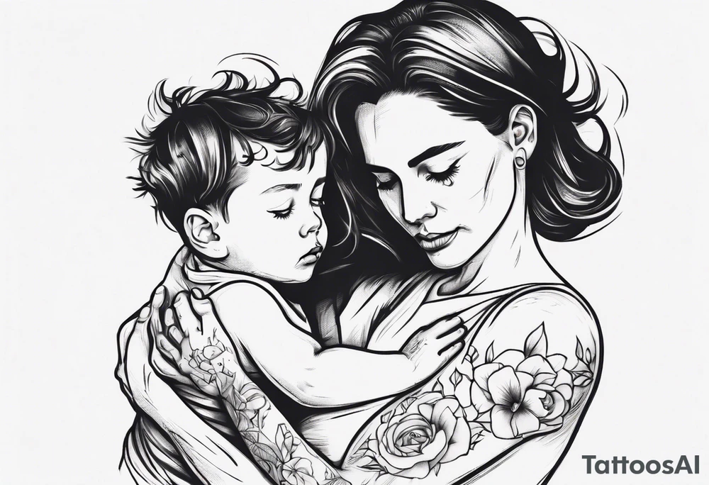 Mother hugging her son tattoo idea