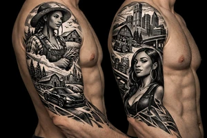 Black Country Mas presenting Girl from farmlands of North Florida to Black Mas presenting City girl of Metro Atlanta on a leg sleeve tattoo idea