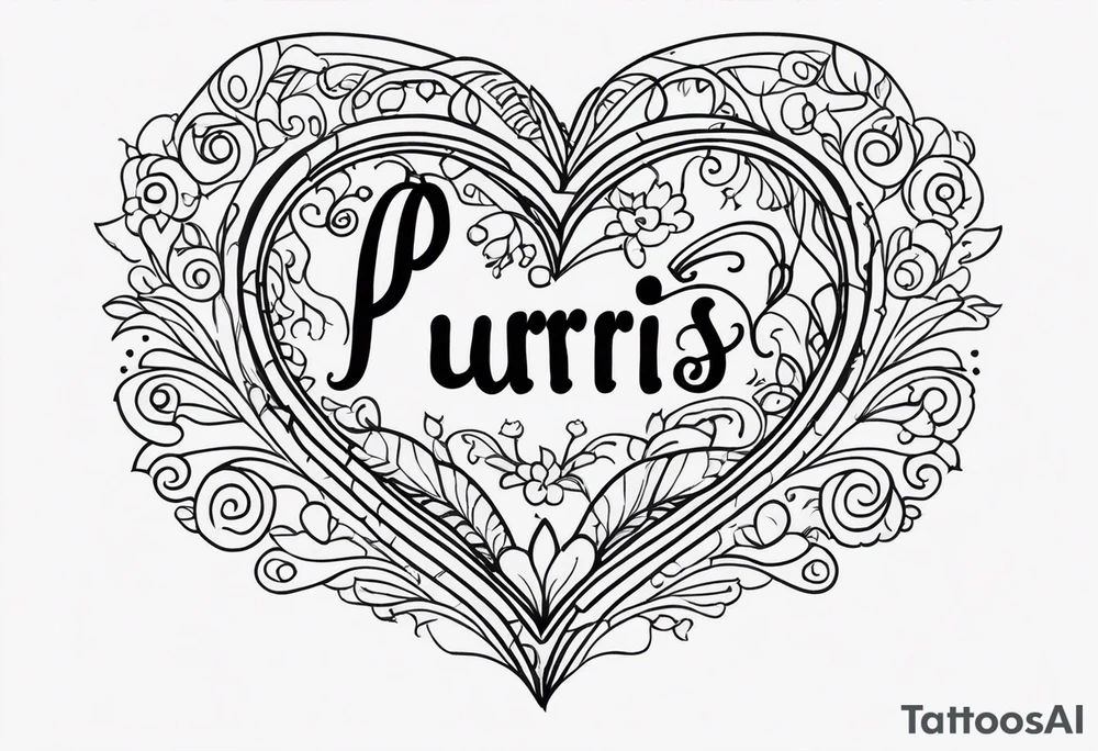 a heart with the word "Purris" above it, and "i love you" under it tattoo idea