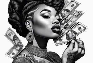 black woman with money in her mouth tattoo idea