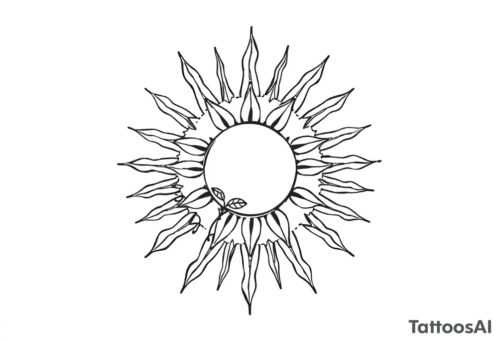 Sun with stem and leaves tattoo idea