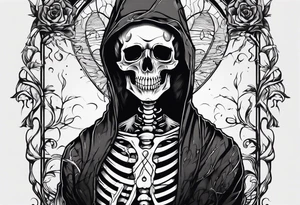 a depressed skeleton with his heart ripped out tattoo idea
