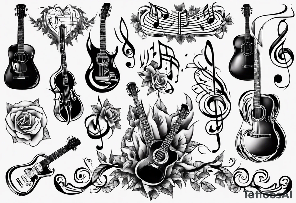 music stave hearth tattoo idea