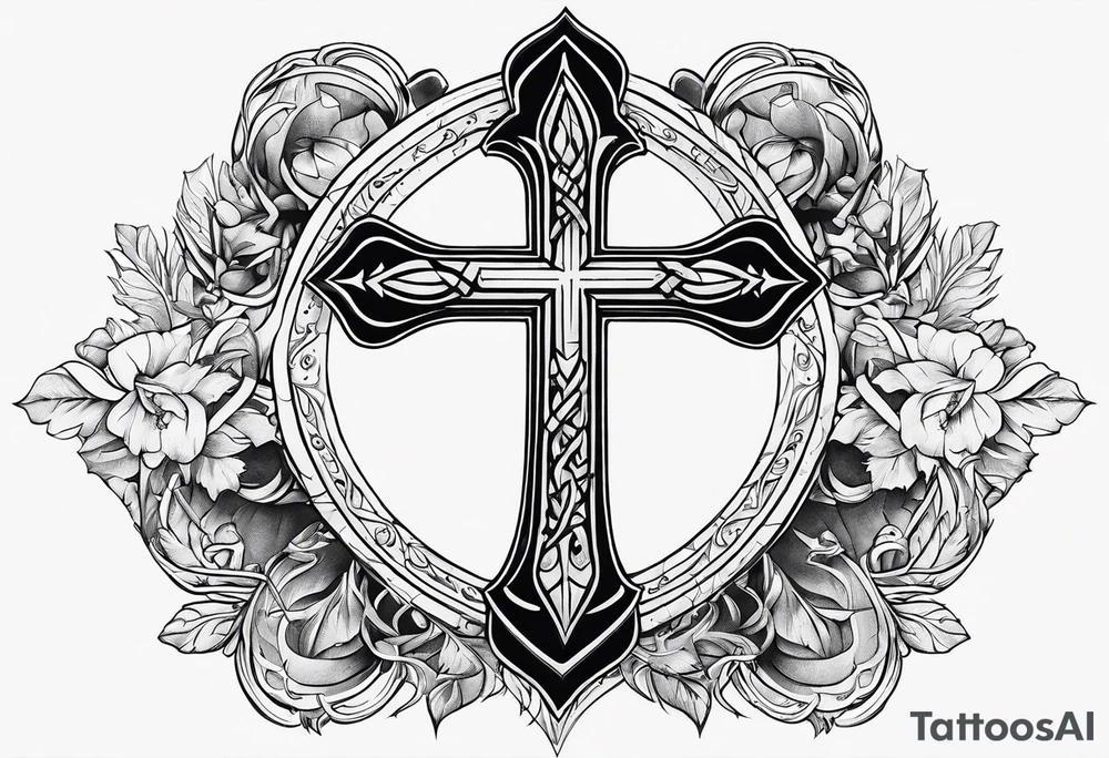Rock music and cross tattoo idea
