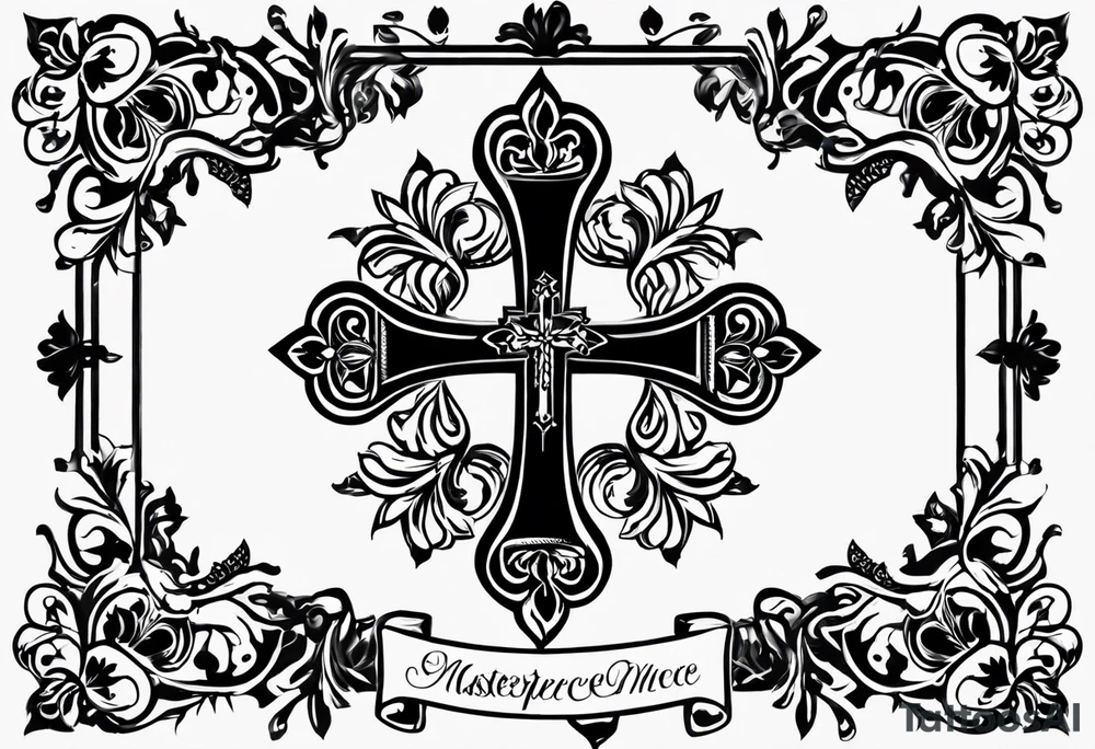 Create a small wrist sized tattoo that has Proverbs 31:25 "She is clothed with strength and dignity, and she laughs without fear of the future"

I would like a cross with text wrapped around it tattoo idea