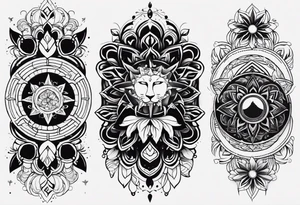 Design a sleeve arm tattoo that symbolizes power, peace and love with the sun and moon and with flowers and butterflies but also shows masculinity. I want to see spirituality and chakra symbols tattoo idea