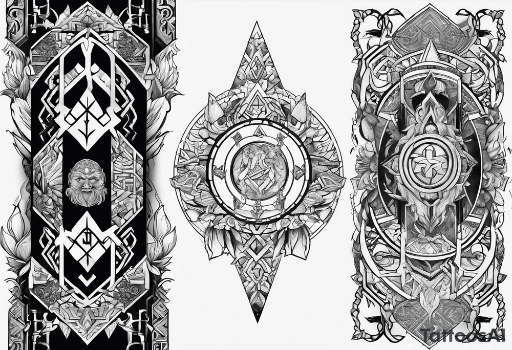 gods of Scandinavian mythology and runes tattoo idea