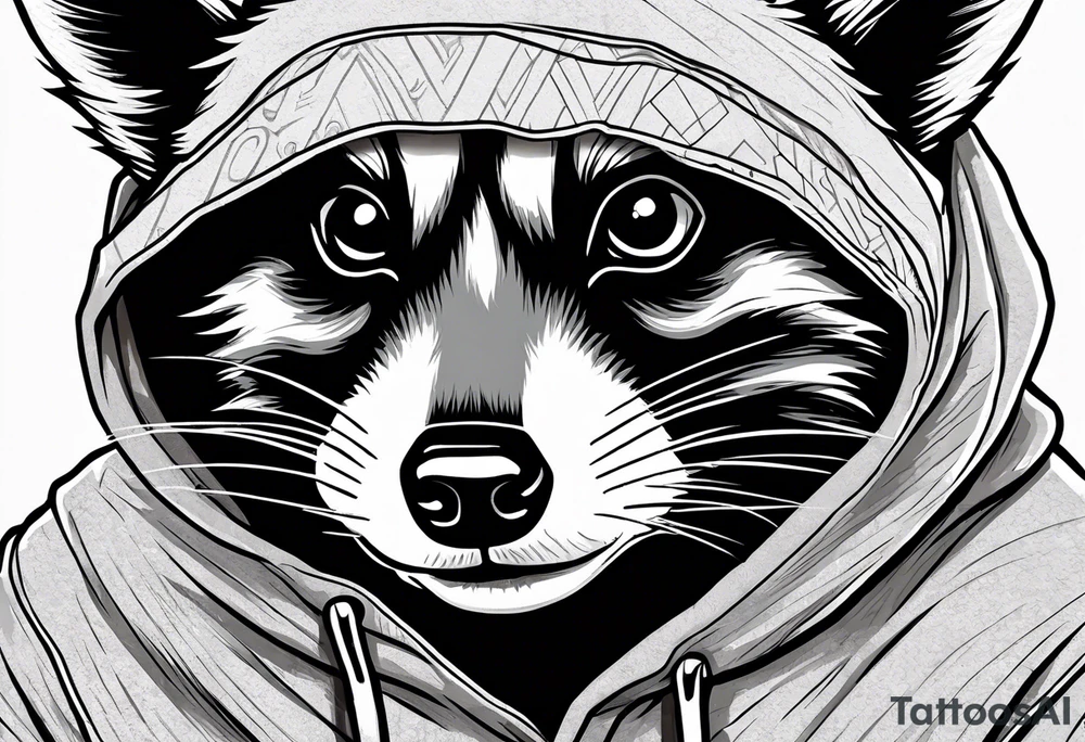 raccoon wearing a Superman hoodie tattoo idea