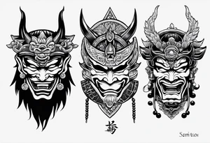 Japanese Samurai two Mask Tattoo Designs laugh and cry tattoo idea