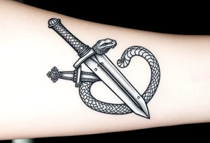 mystical snake coiled around an ancient dagger with jeweled hilt make it BIG tattoo idea