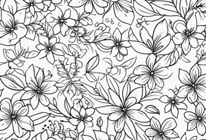 “Generate a subtle botanical tattoo with soft, flowing lines, showcasing tiny flowers and leaves arranged in a delicate pattern tattoo idea