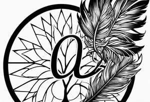 tattoo drawing of a feather with a circle of life tree inside tattoo idea