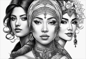 three person side by side. a really young Daughter on the left, mother in the middle, really old grandmother on the right. greater age difference tattoo idea
