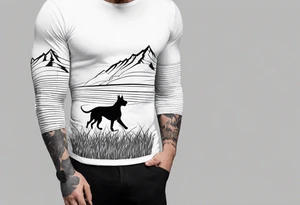 Men’s full arm sleeve. Rolling fields and mountains with 4 Great Dane dogs running in the field tattoo idea
