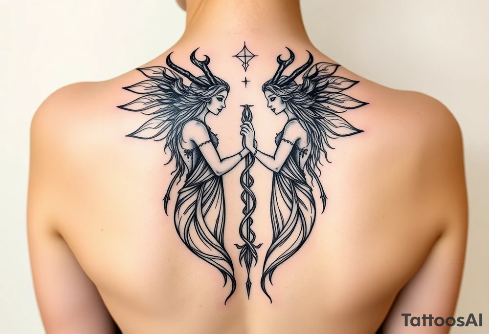 Goddesses Hecate and Freya intertwined by magic. tattoo idea