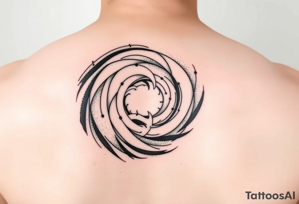 spirally flowing space with stipple shading tattoo idea