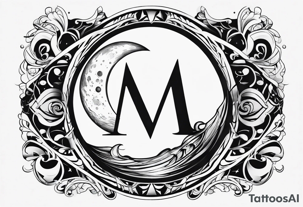 Moon and letter M tattoo idea