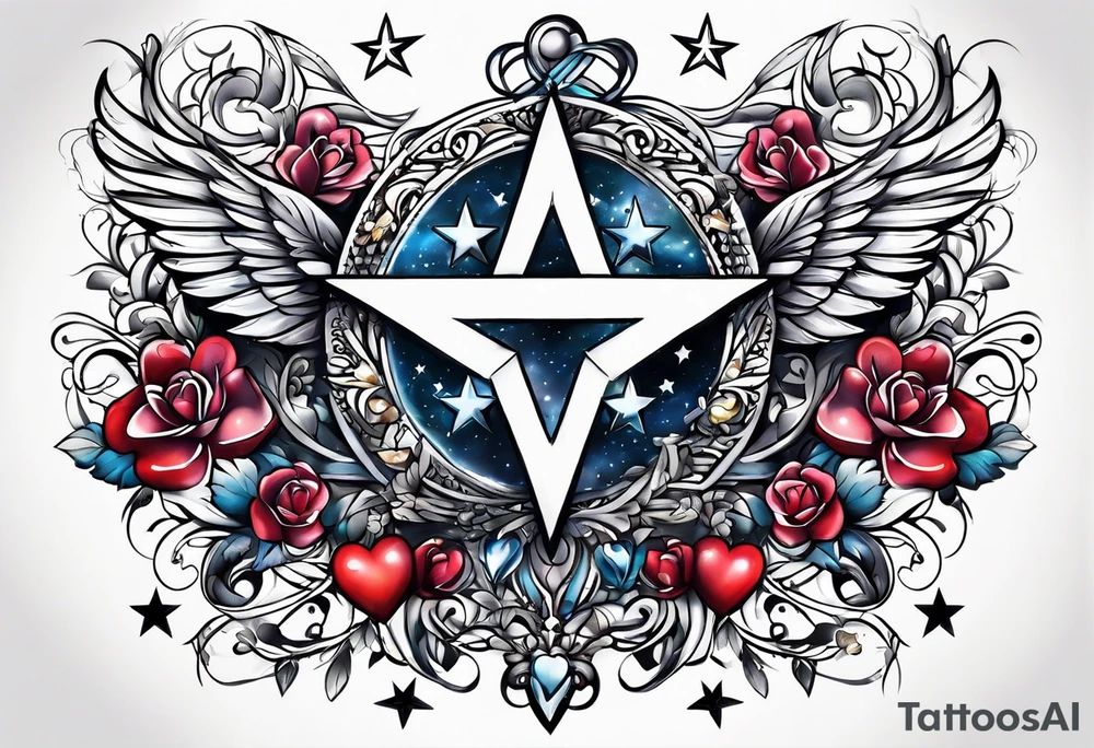 Hearts and stars "Drew" tattoo idea