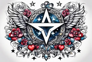 Hearts and stars "Drew" tattoo idea