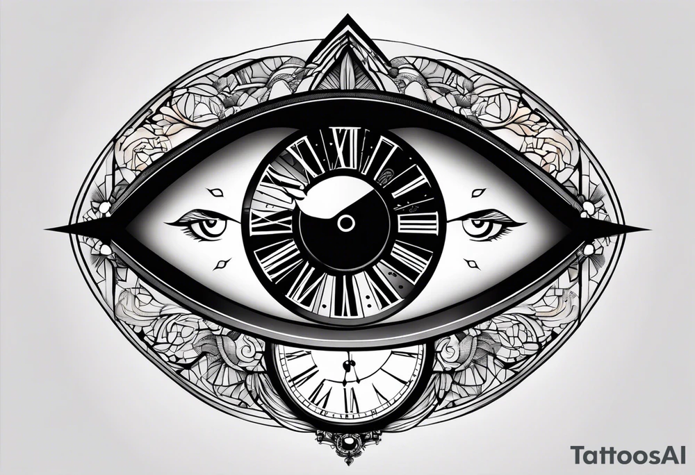 Oeil horloge temps ligne fine nuage tattoo idea