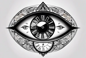 Oeil horloge temps ligne fine nuage tattoo idea