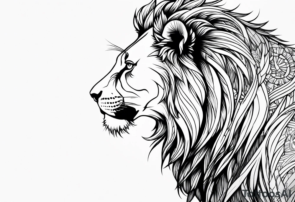 Une tête de lion de profil. tattoo idea