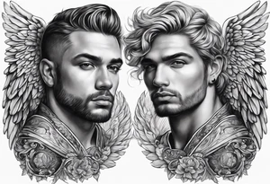 2 male guardian angels tattoo idea